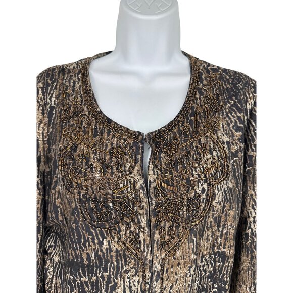 Chicos Beaded Jacket Black & Gold Animal Print Size 2 US L - Picture 2 of 10